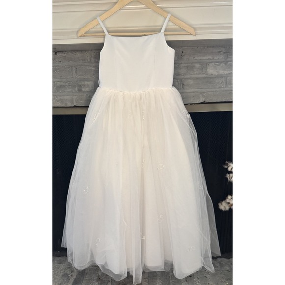 Alfred Angelo Girl's White Satin & Tulle Special Occasion Flower Girl Dress  7/8